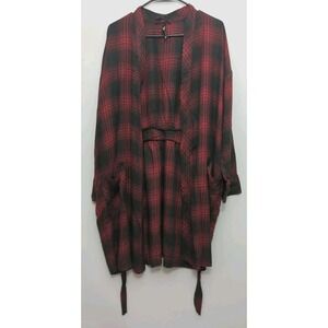 B1 Red Black Plaid Robe Torrid Sz 00 Knee Length Lightweight Loungewear